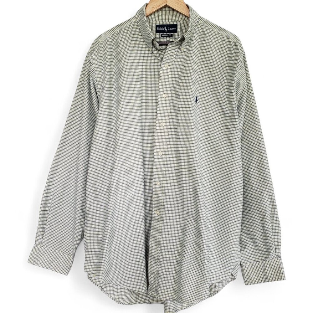 Polo Ralph Lauren Button Down Shirt Men's Blue Green Micro‎ Window Pane XXL